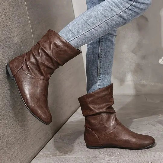 Amara Women’s Leather Ankle Boots – European Mid-Calf Boots with Non-Slip Sole