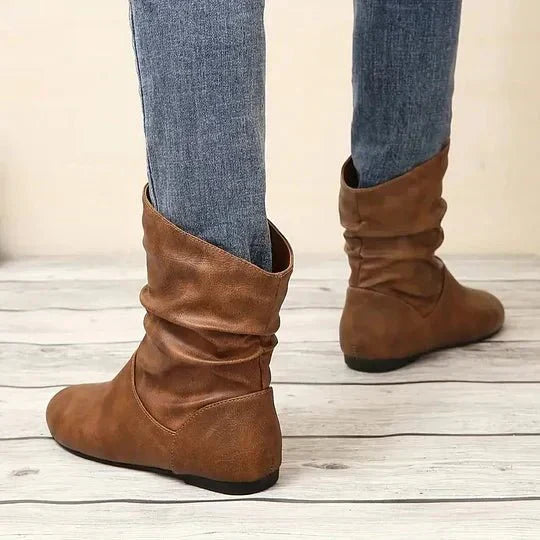 Amara Women’s Leather Ankle Boots – European Mid-Calf Boots with Non-Slip Sole