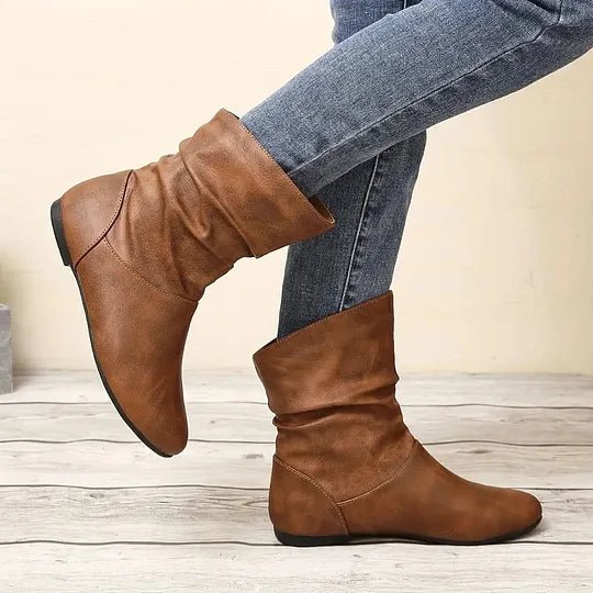 Amara Women’s Leather Ankle Boots – European Mid-Calf Boots with Non-Slip Sole