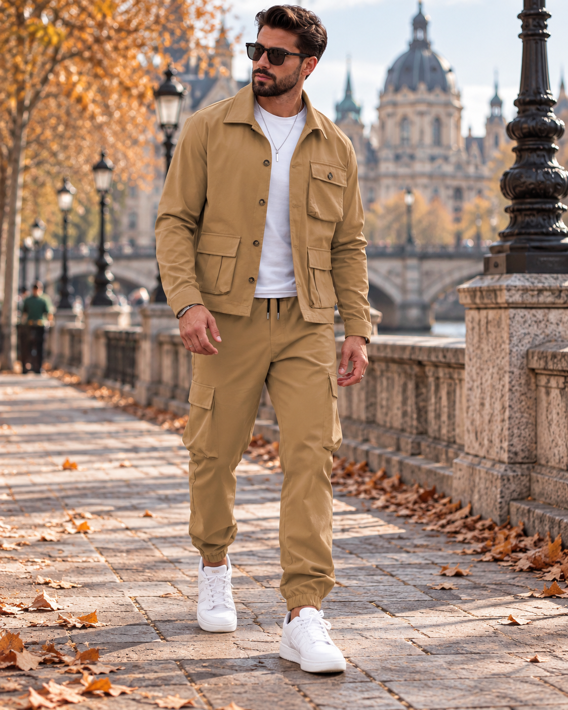 Enzo Men's Casual Cargo Jacket and Cargo Pants Two-Piece Set – Multi-Pocket Design