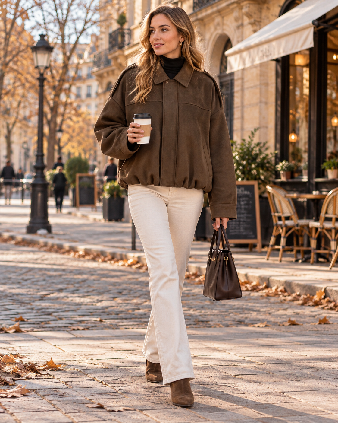 Wynona Women's Faux Suede Generous Oversize Short-Length Bomber Jacket Finished with Batwing Sleeves