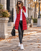 Pauline Women's Quilted Hooded Puffer Vest – Long Zip-Up Front with Side Slits Detail