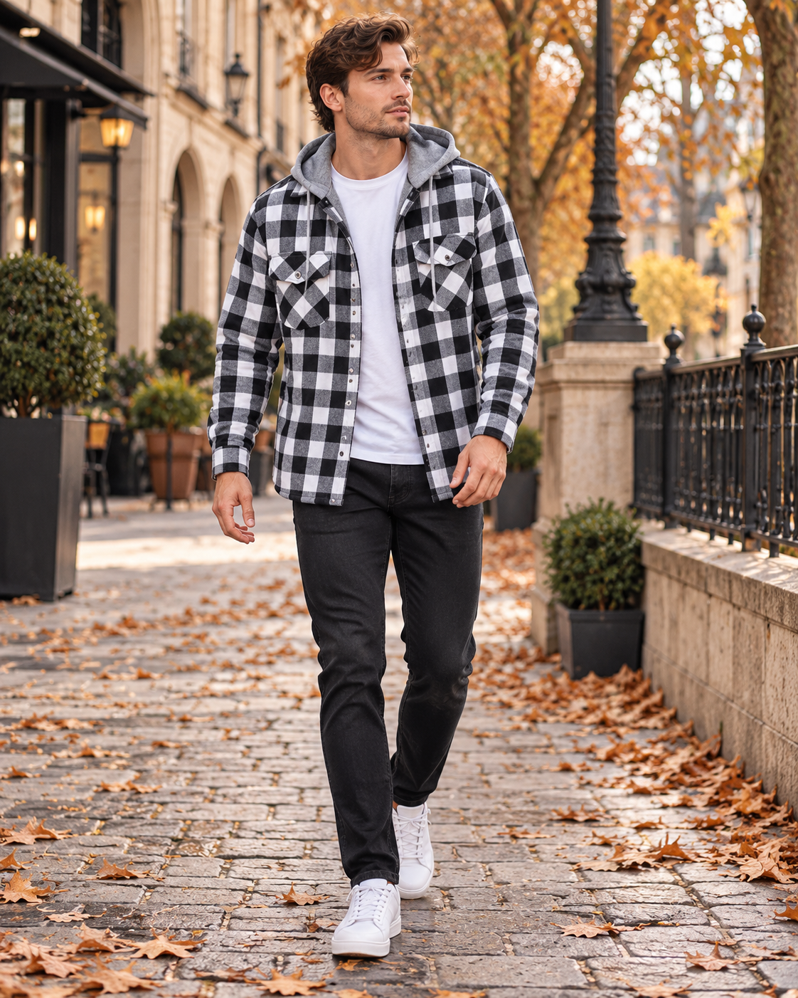 Nico Men’s Plaid Flannel Hooded Button-Down Shirt with Long-Sleeves