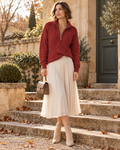 Alyssa Cable Knit Sweater with Quarter-Zip – Relaxed Long Sleeve Pullover