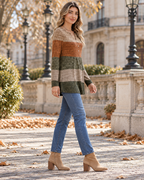 Gianna Women's Long Sleeve V-Neck Henley Tunic Top – Pleated Colorblock Design