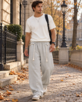 Paolo Men’s Baggy Barrel Wide Leg Sweatpants with Decorative Rope and Side Pockets
