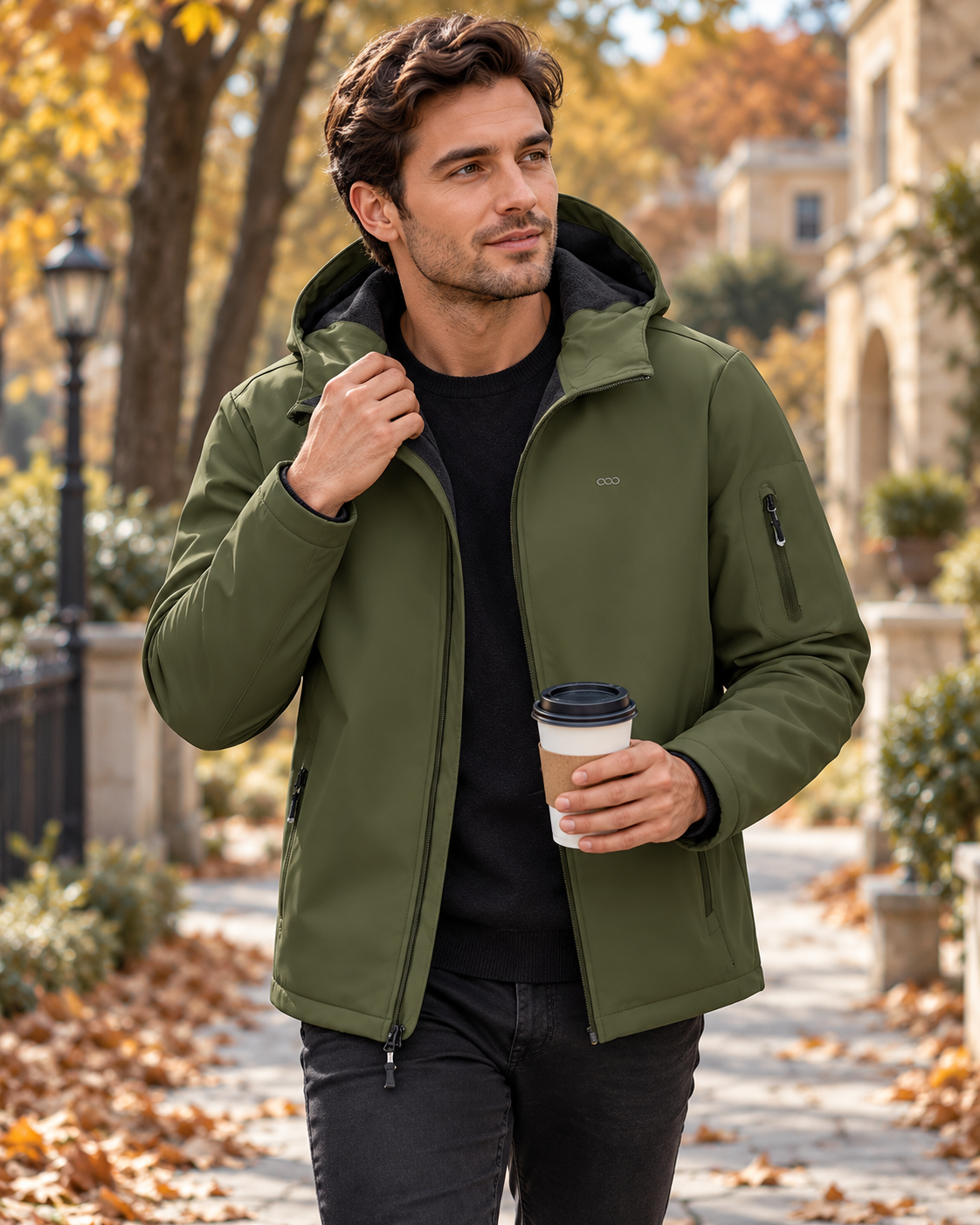 Enzo Men's Waterproof Softshell Hooded Jacket - Fleece Interior and Zippered Pockets