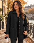 Faith Women's Long Quilted Jacket - Diamond Pattern, Button Front, Collar and Pockets