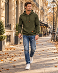 Harvey Men's Textured Hooded Pullover - Drawstring Hood, Long Sleeves and Kangaroo Pocket