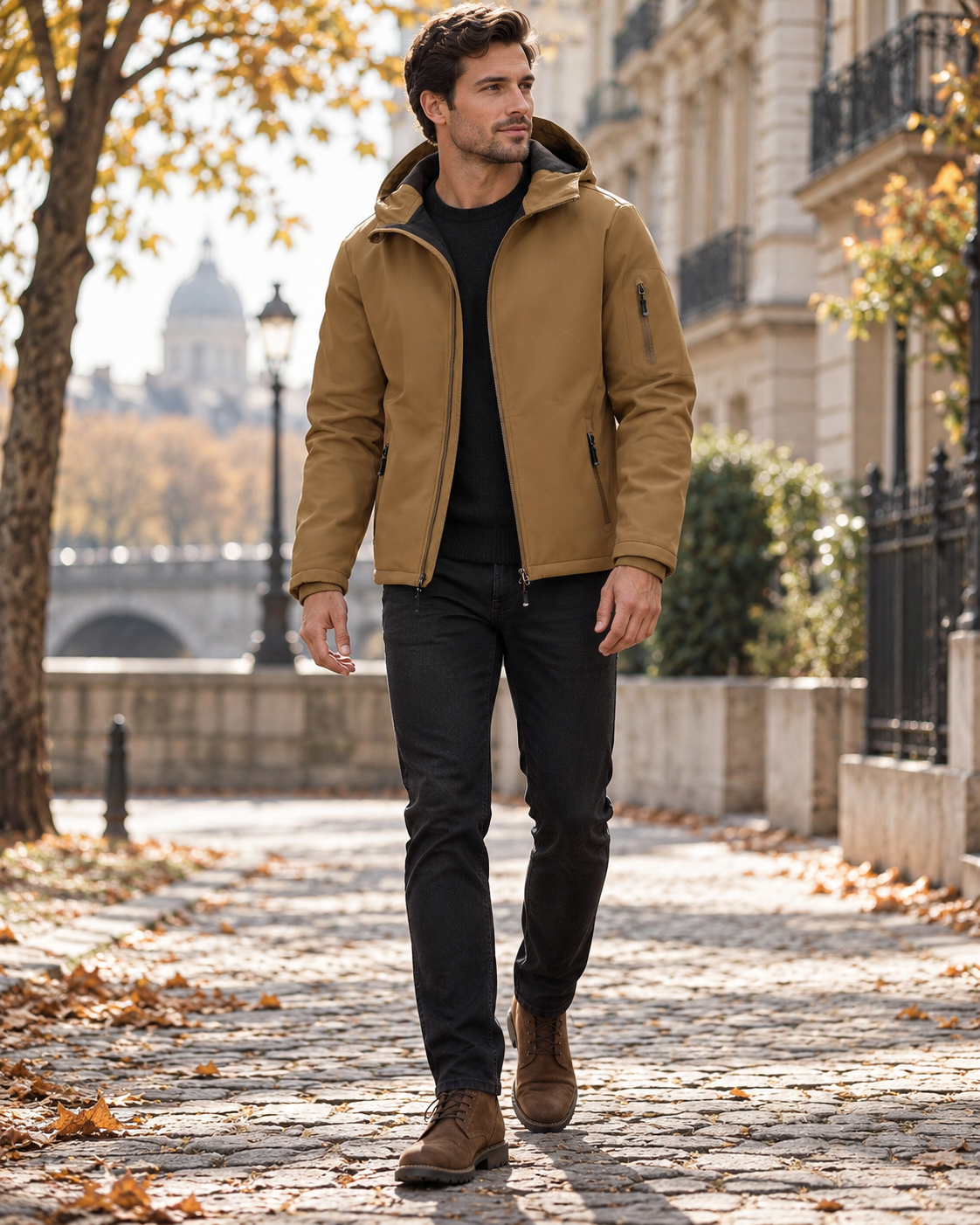 Leandro Men's Waterproof Hooded Softshell Jacket – Fleece Lining and Zip Pockets
