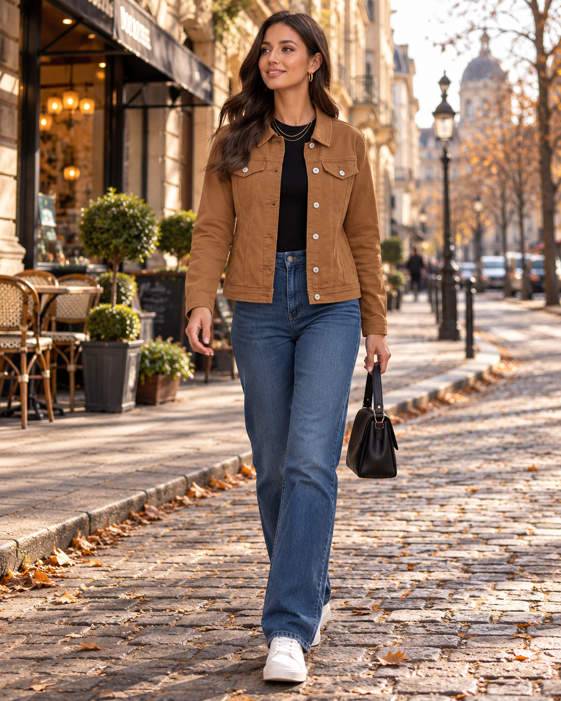 Trisha Women's Stretch Denim Button-Down Jacket with Long-Sleeves and Four Pockets