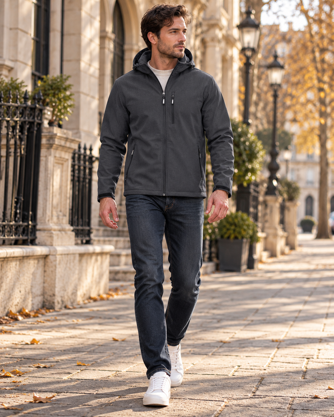Uriel Men's Water-Resistant Fleece-Lined Hooded Softshell Jacket with Five Pockets