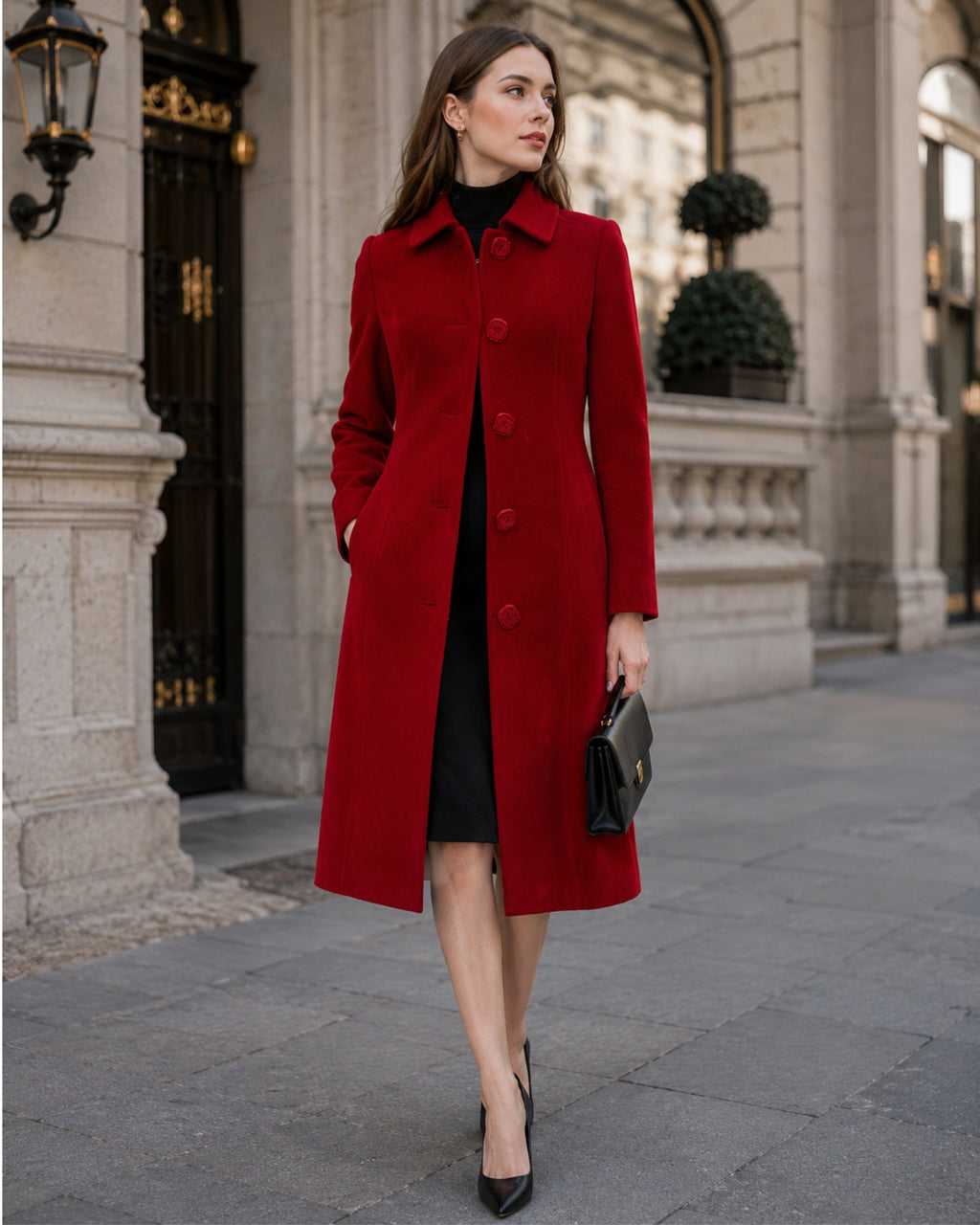 Analia Women’s Long Coat – Elegant Warm Winter Coat with Classic Button Closure
