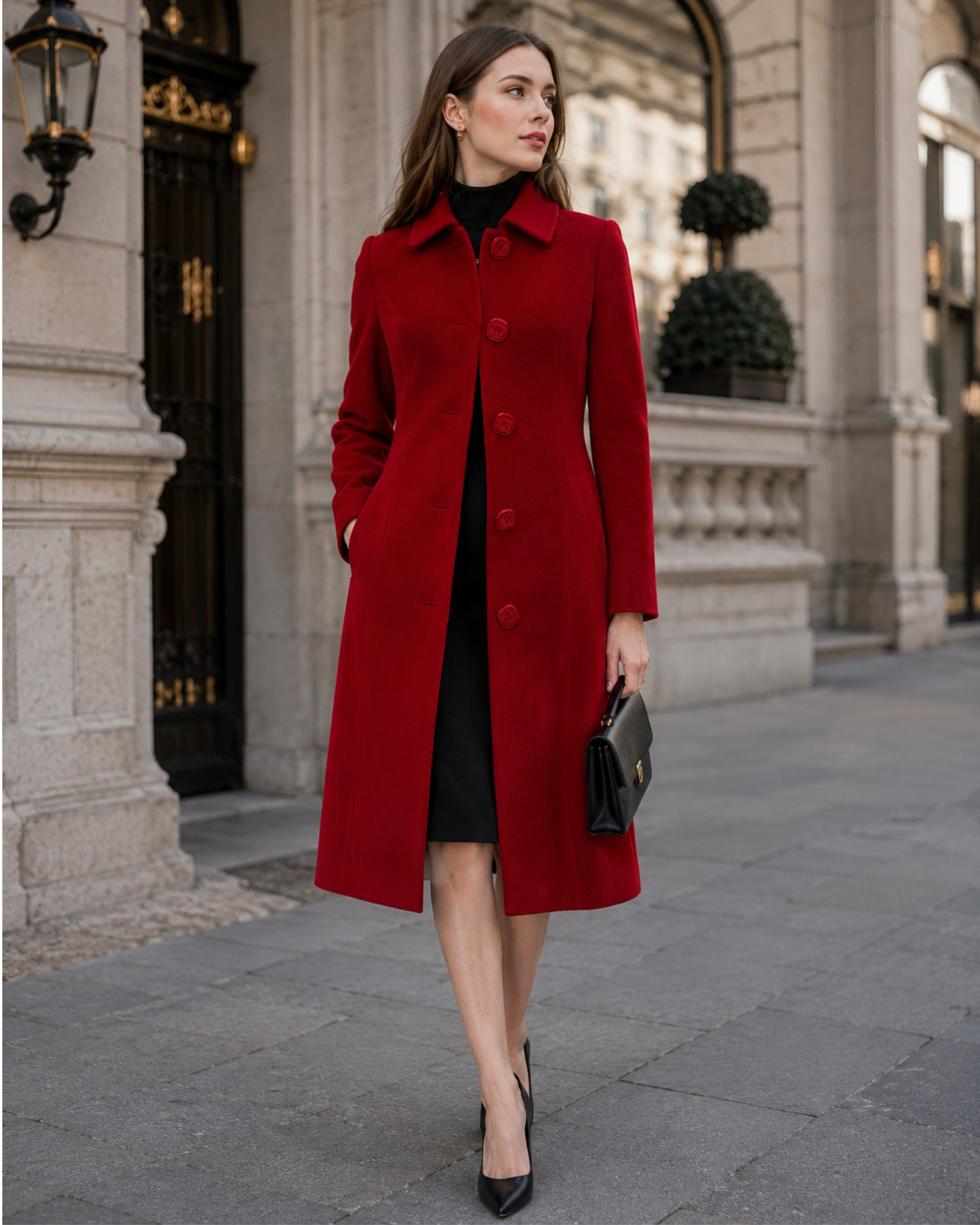 Analia Women’s Long Coat – Elegant Warm Winter Coat with Classic Button Closure