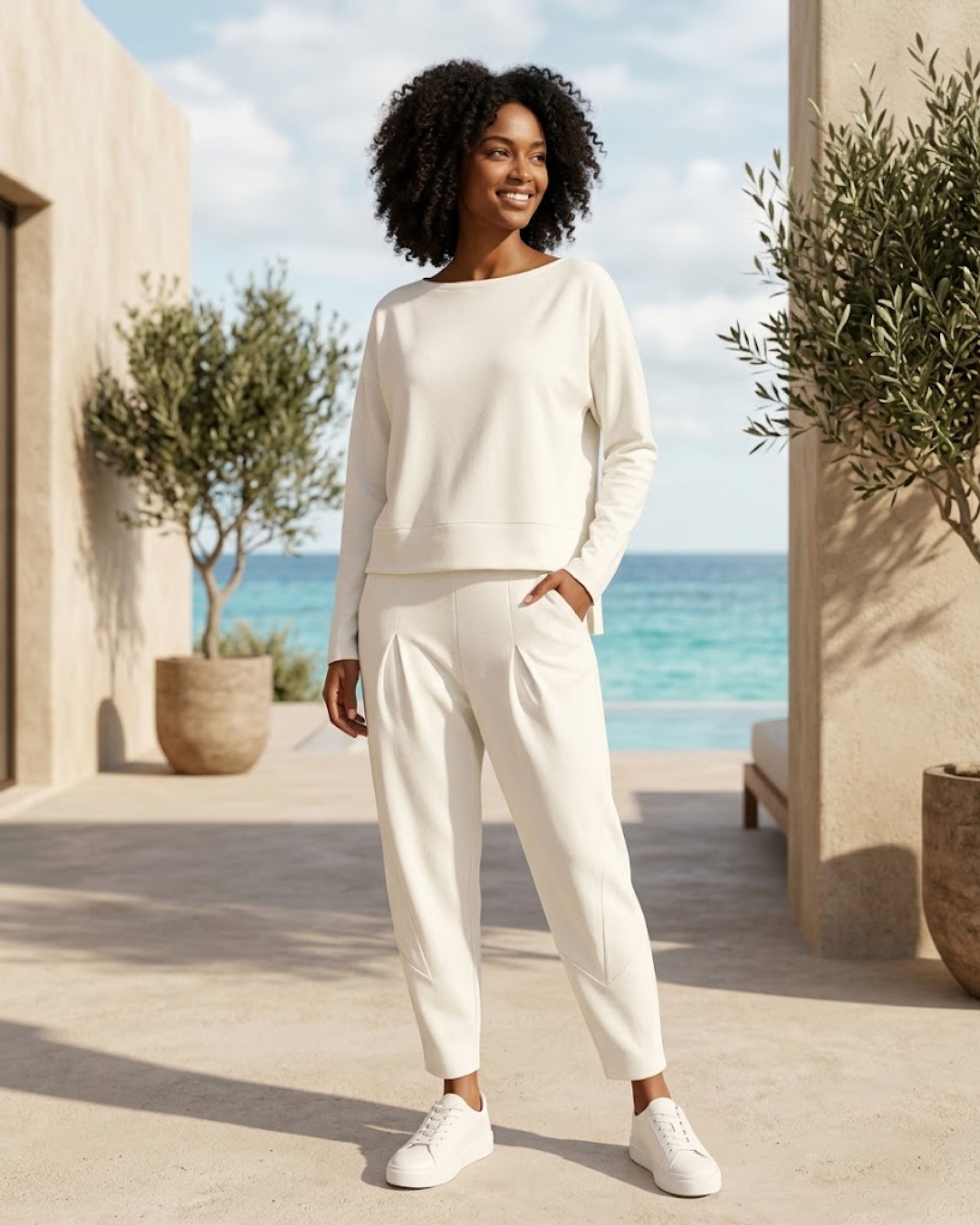 Zinnia Women's Round Neck Two-Piece Set in Stretch Spandex for Effortless Everyday Elegance