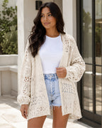 Sylvia - Oversized Open Front Crochet Knit Cardigan with Long Sleeves for Women