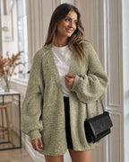 Sabrina - Oversized Open Front Chunky Knit Cardigan with Lantern Sleeves for Women