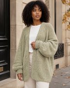 Sabrina - Oversized Open Front Chunky Knit Cardigan with Lantern Sleeves for Women