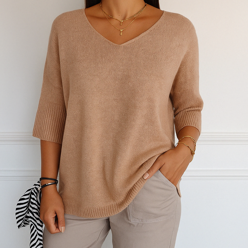 Roselyn Women's V-Neck Knit Sweater – Soft Fine Gauge Pullover with Timeless Elegant Style