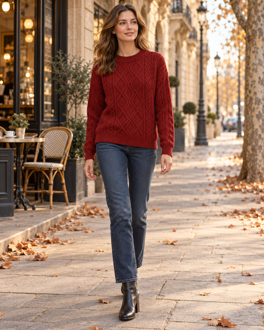 Nerissa Women's Oversized Cable Knit Crewneck Long Sleeve Vintage Pullover Sweater