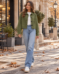 Valeria Women's Cropped Suede-Look Jacket – Button Front Long Sleeve Coat with Pockets