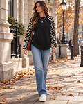 Talia Women's Color Block Tunic Top – Ribbed Long Sleeve Crew Neck with Side Slits