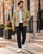 Alonzo Men's Cotton Blend Zip Work Jacket – Turndown Collar and Three Pockets for Layering