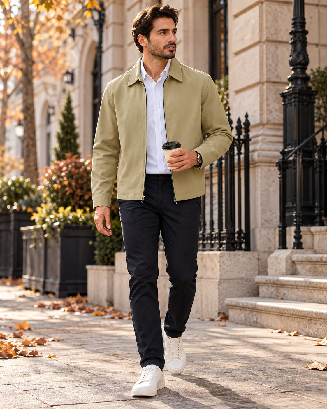 Alonzo Men's Cotton Blend Zip Work Jacket – Turndown Collar and Three Pockets for Layering