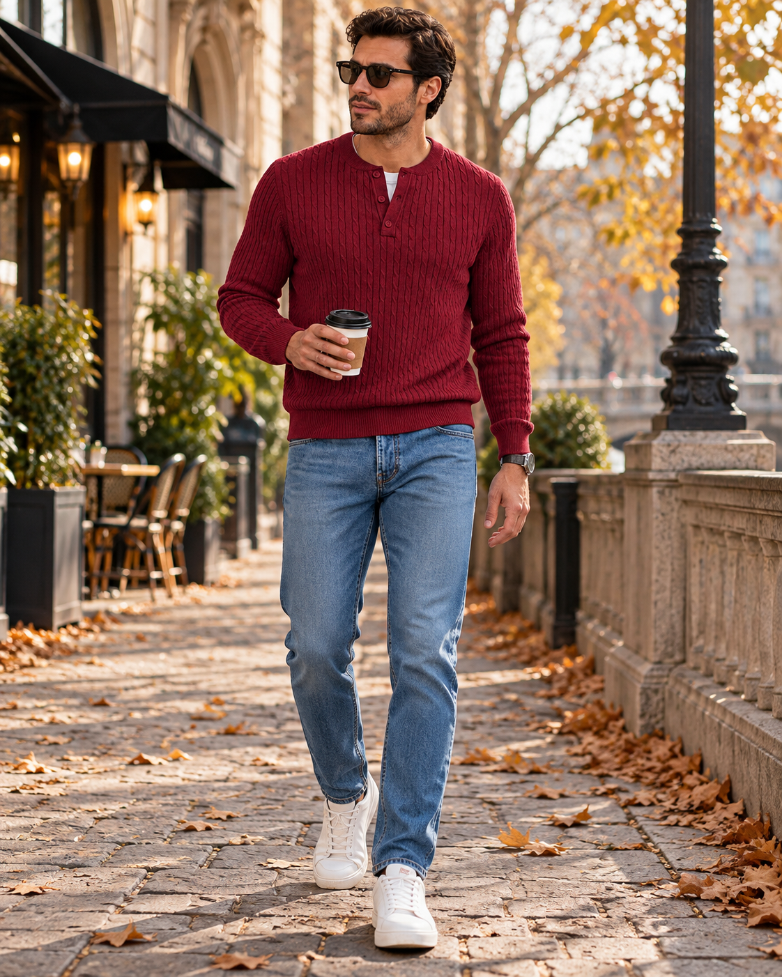 Carlo Men's Casual Cable Knit Henley Sweater – Long Sleeve Slim Fit Pullover for Wear