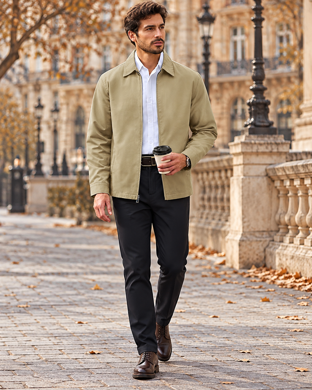 Alonzo Men's Cotton Blend Zip Work Jacket – Turndown Collar and Three Pockets for Layering