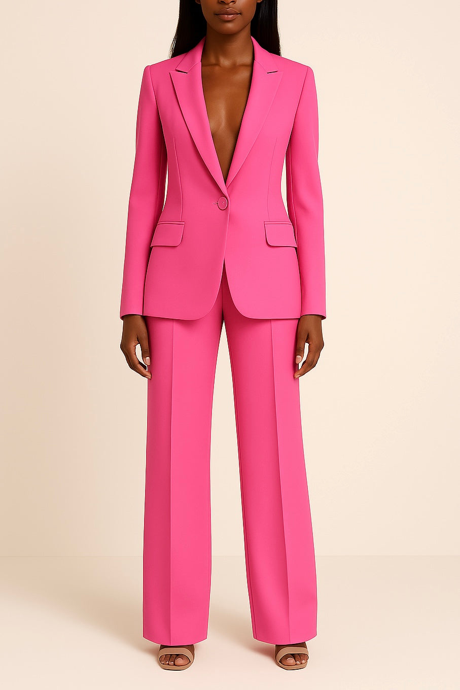 Valentina Women's Satin Pantsuit – Elegant Wide-Leg Suit Set with Tailored Blazer