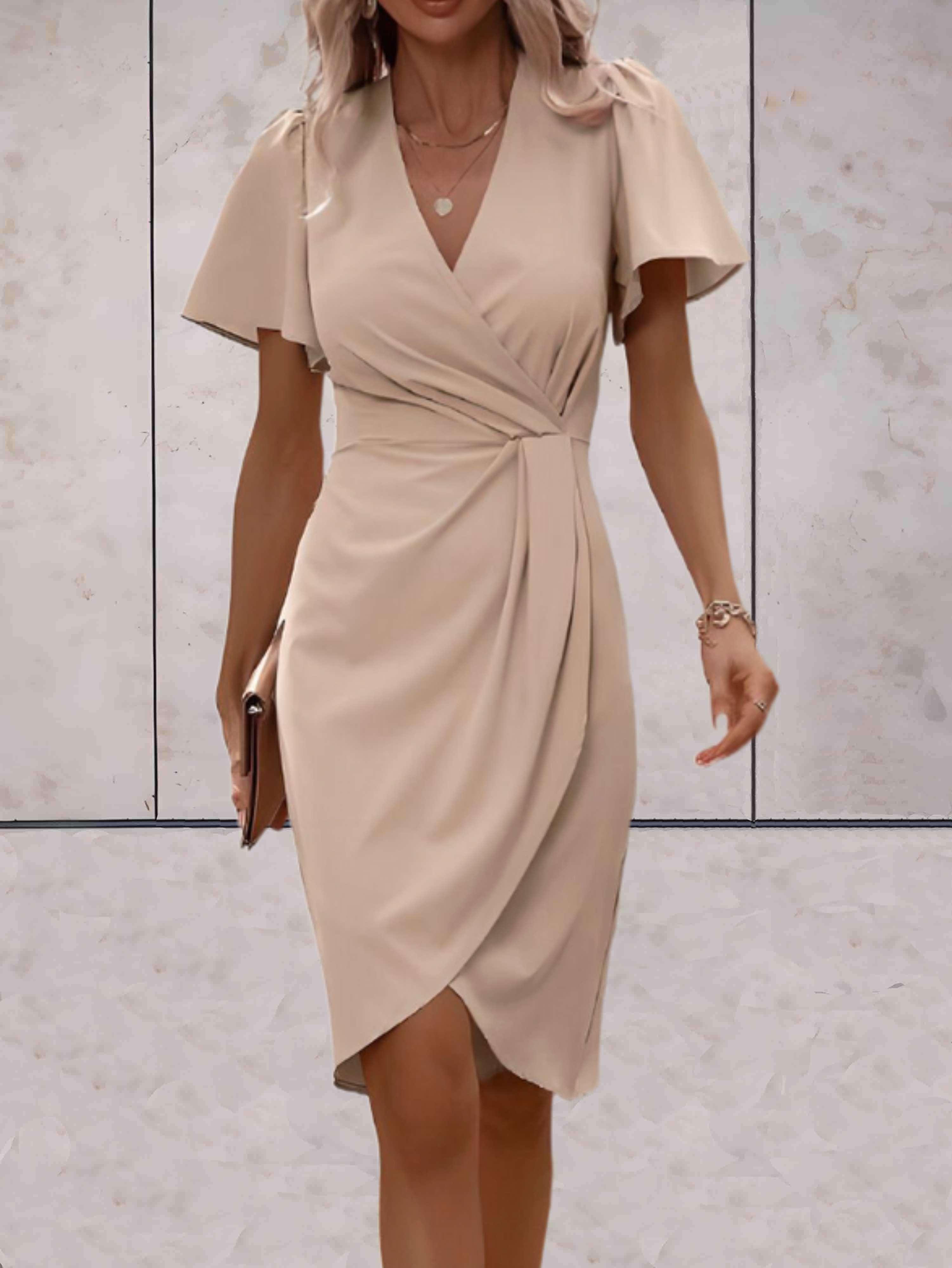 Madelyn Women's Wrap Dress – Elegant V-Neck Midi Dress with Adjustable Tie Waist