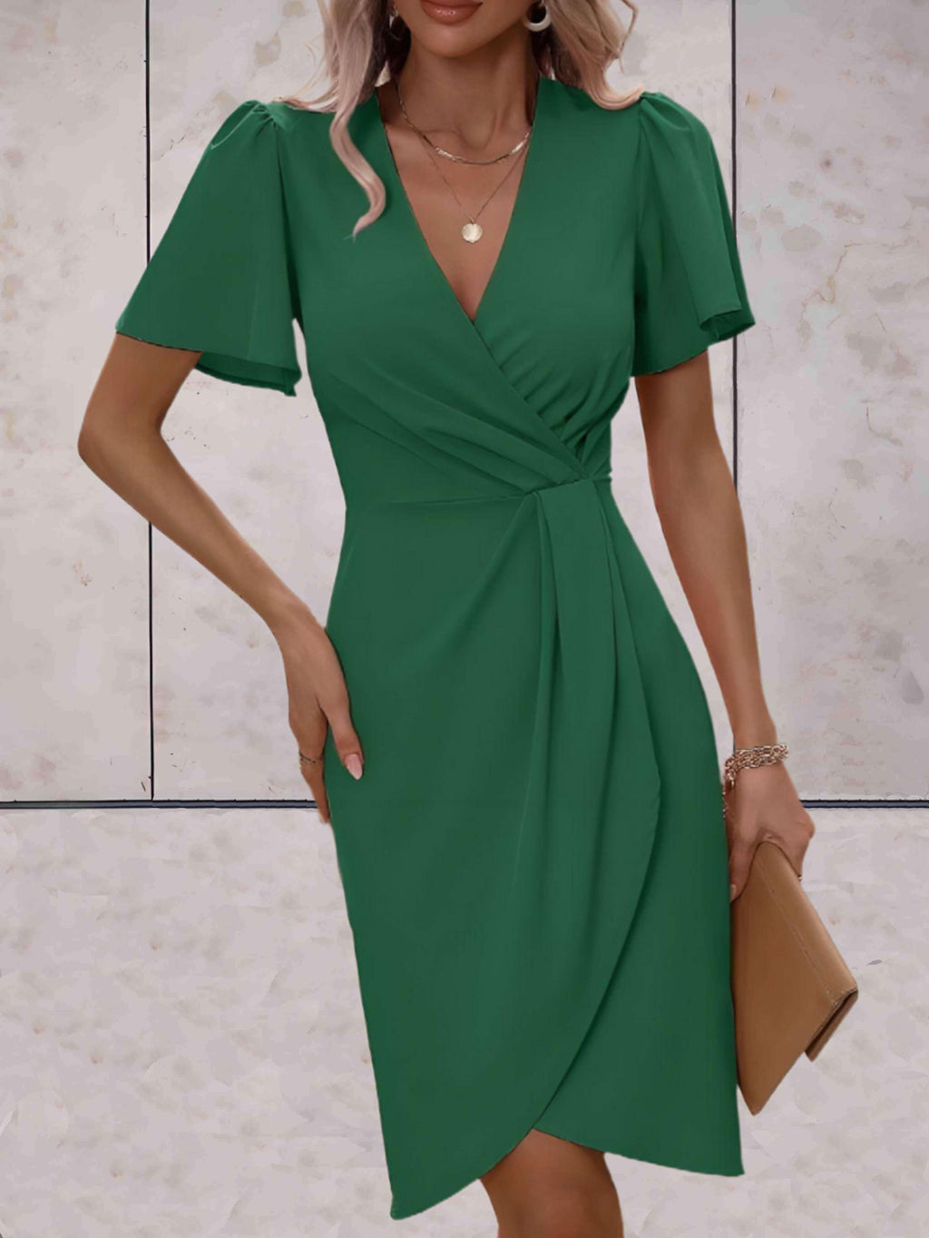 Madelyn Women's Wrap Dress – Elegant V-Neck Midi Dress with Adjustable Tie Waist