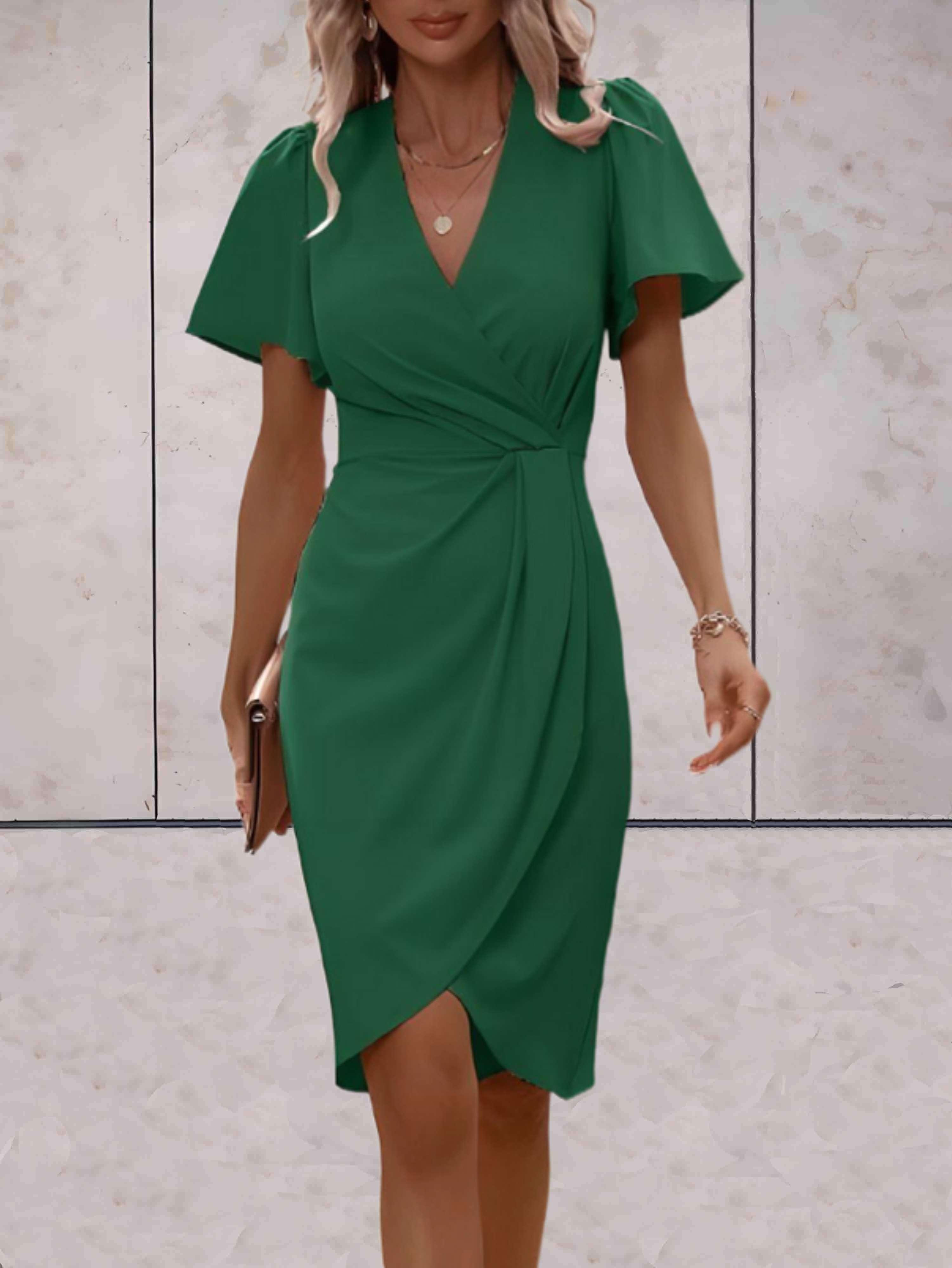 Madelyn Women's Wrap Dress – Elegant V-Neck Midi Dress with Adjustable Tie Waist