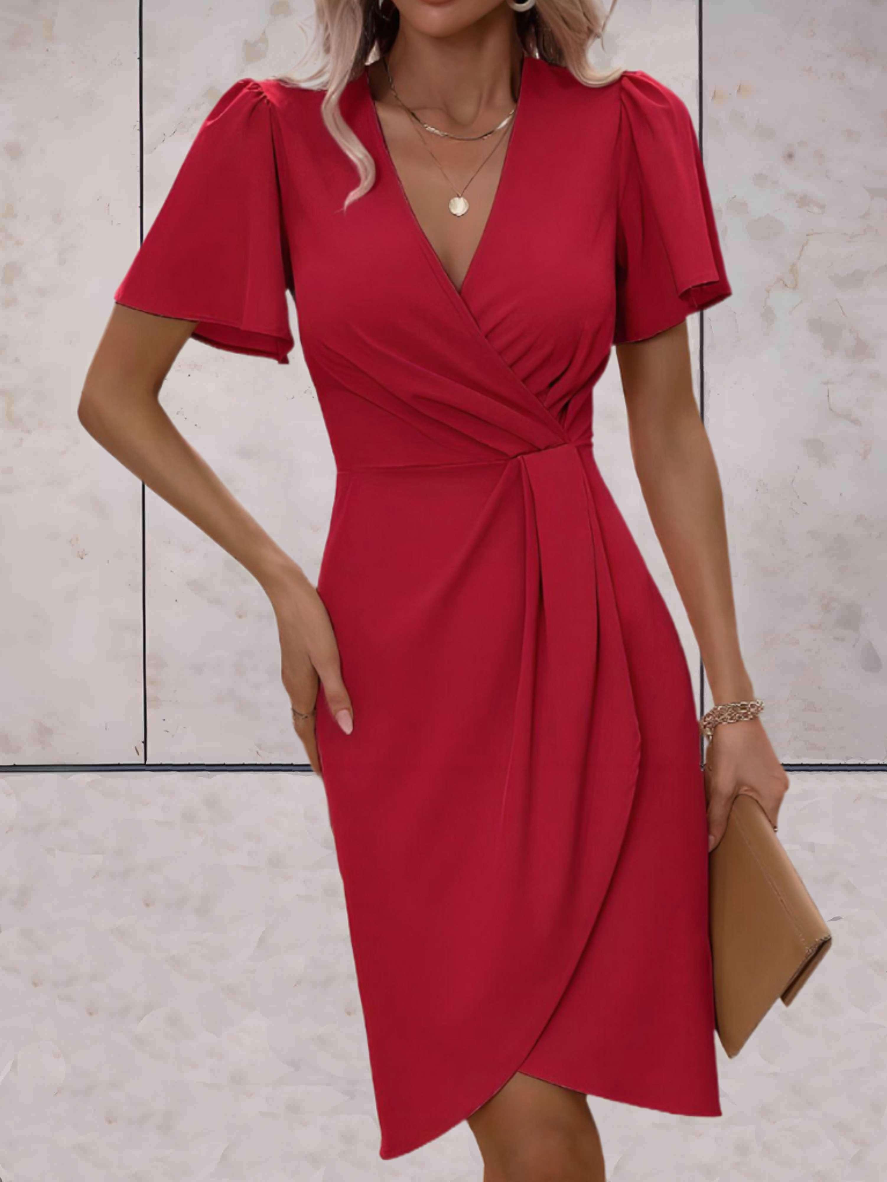 Madelyn Women's Wrap Dress – Elegant V-Neck Midi Dress with Adjustable Tie Waist