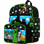 Uma Kids 5-Piece Pixel Adventure School Backpack Set with Lunch Bag and Pencil Case