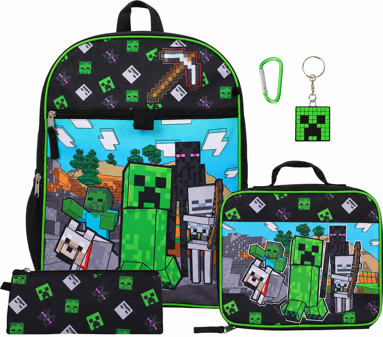 Uma Kids 5-Piece Pixel Adventure School Backpack Set with Lunch Bag and Pencil Case