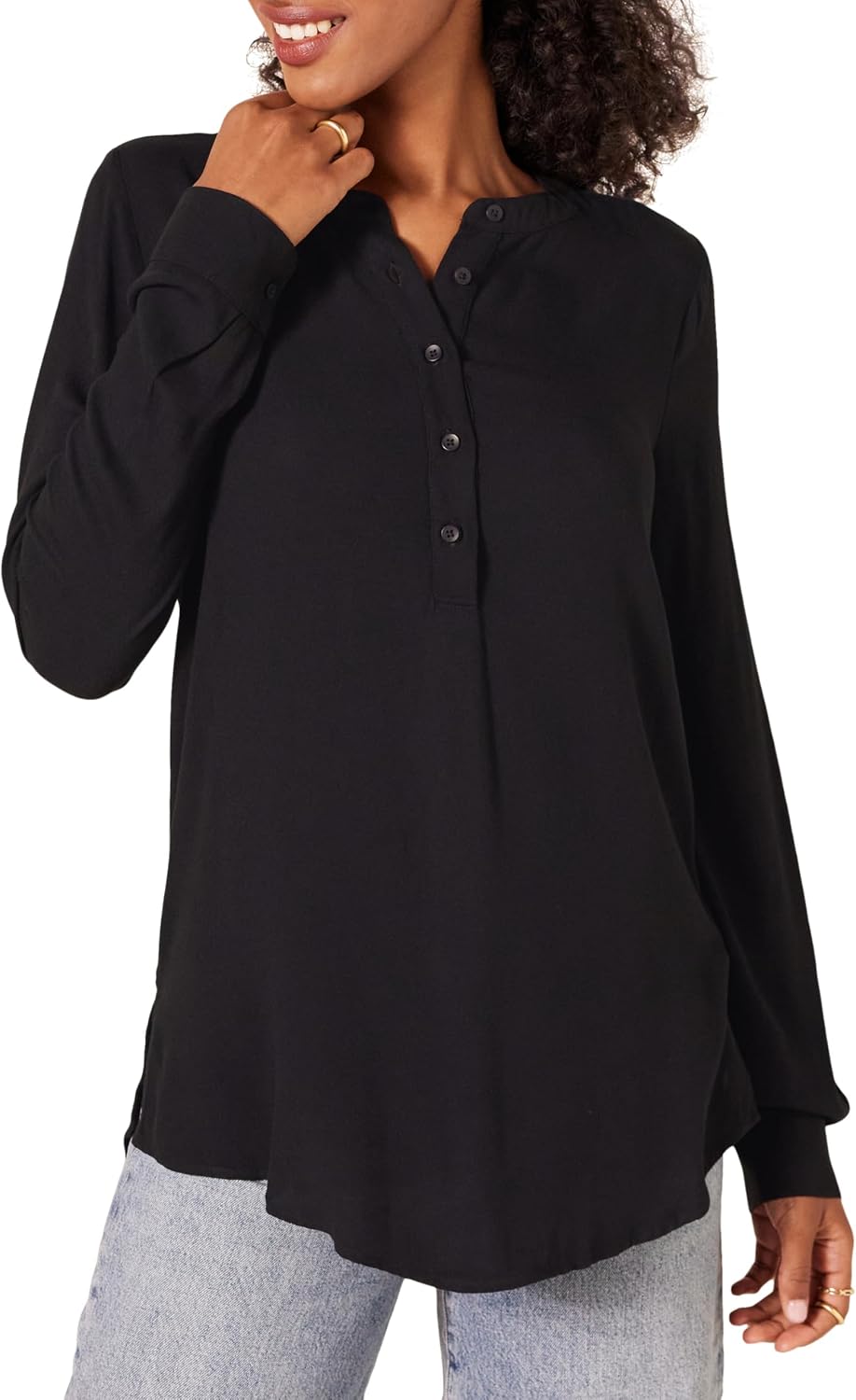 Marceline Women's Printed Long Sleeve Popover Blouse in Lightweight Viscose Relaxed Fit