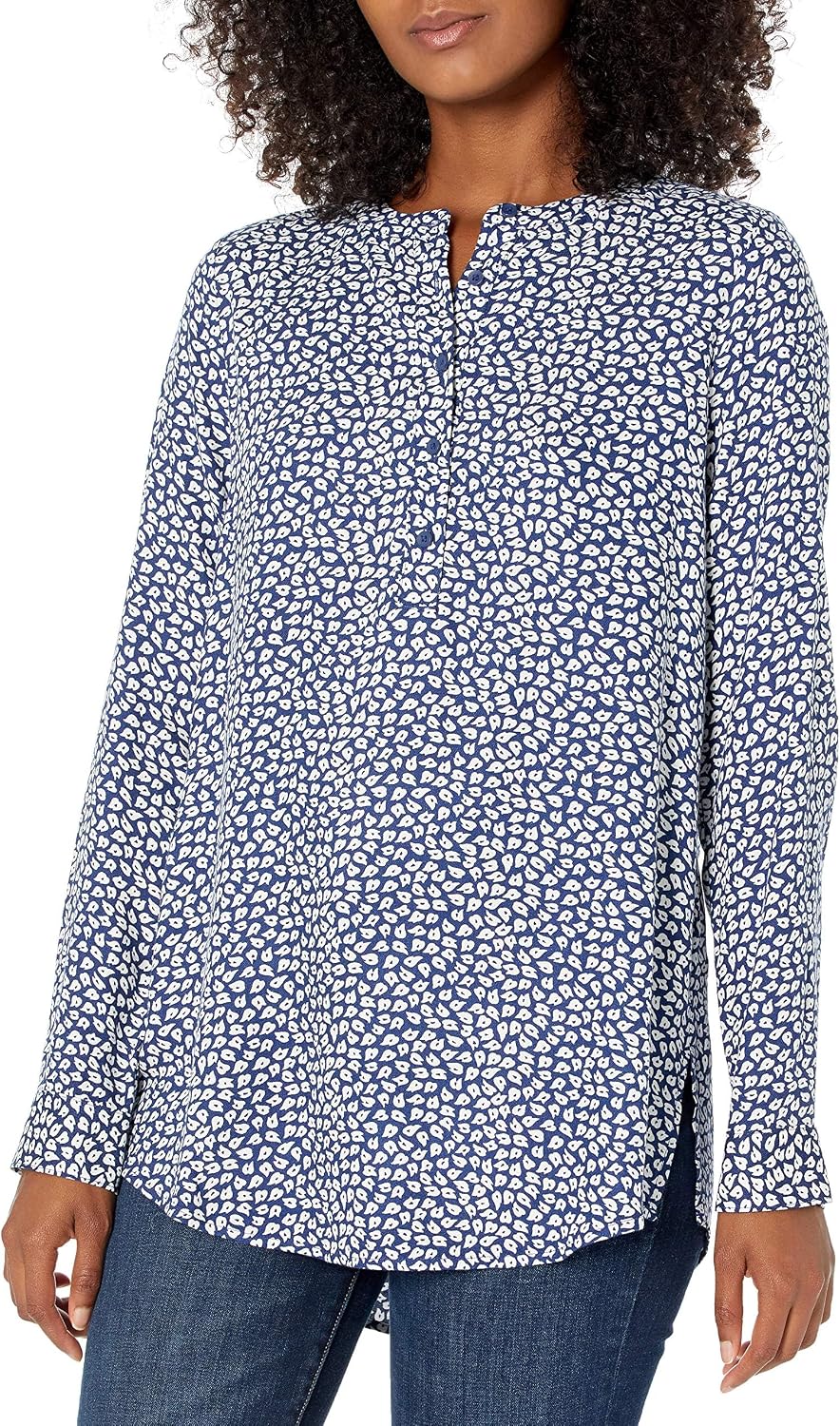 Marceline Women's Printed Long Sleeve Popover Blouse in Lightweight Viscose Relaxed Fit
