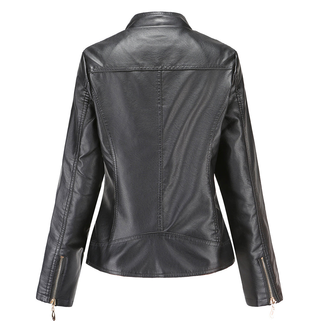 Sienna Women's Genuine Leather Jacket – Stand Collar Moto Jacket with Zip Details & Modern Tailored Fit