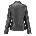 Sienna Women's Genuine Leather Jacket – Stand Collar Moto Jacket with Zip Details & Modern Tailored Fit