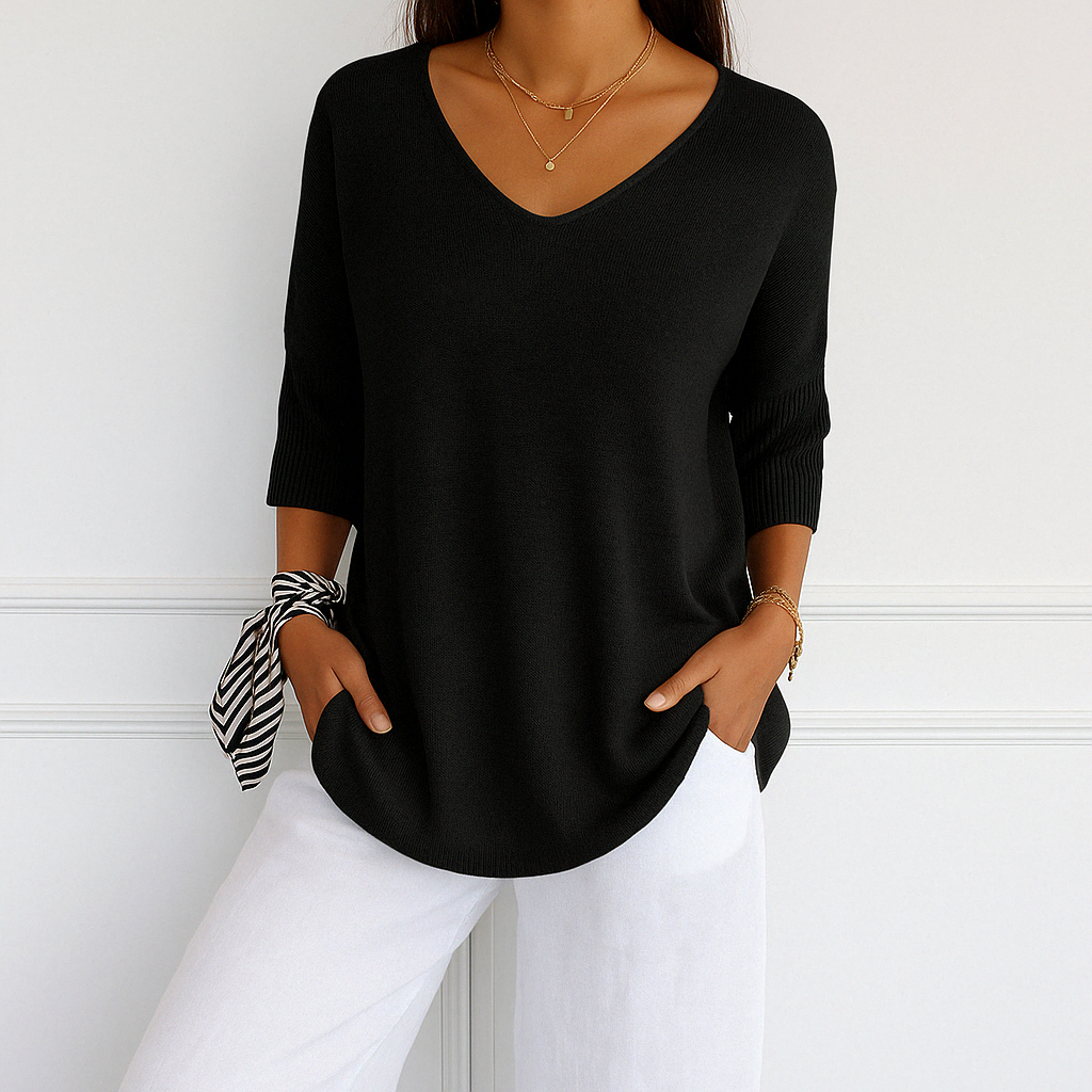 Roselyn Women's V-Neck Knit Sweater – Soft Fine Gauge Pullover with Timeless Elegant Style