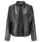 Sienna Women's Genuine Leather Jacket – Stand Collar Moto Jacket with Zip Details & Modern Tailored Fit