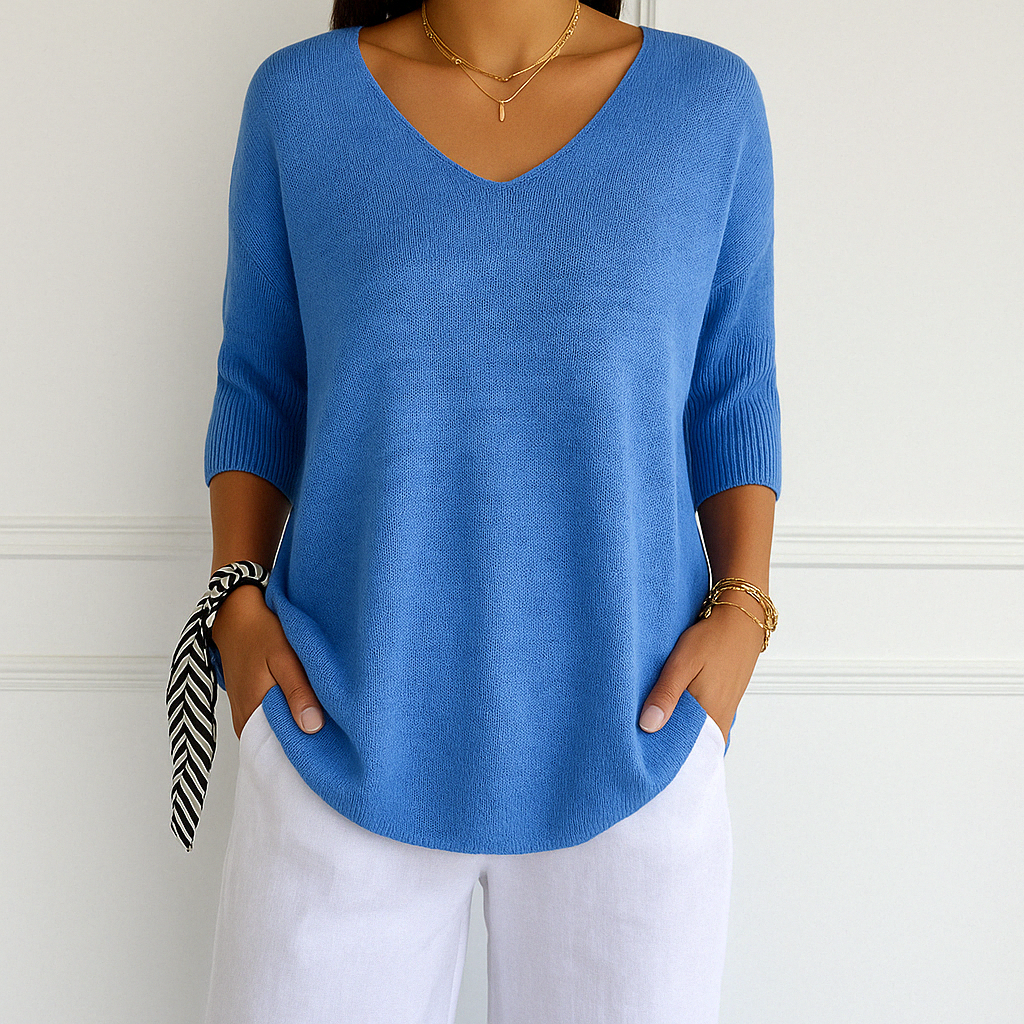 Roselyn Women's V-Neck Knit Sweater – Soft Fine Gauge Pullover with Timeless Elegant Style