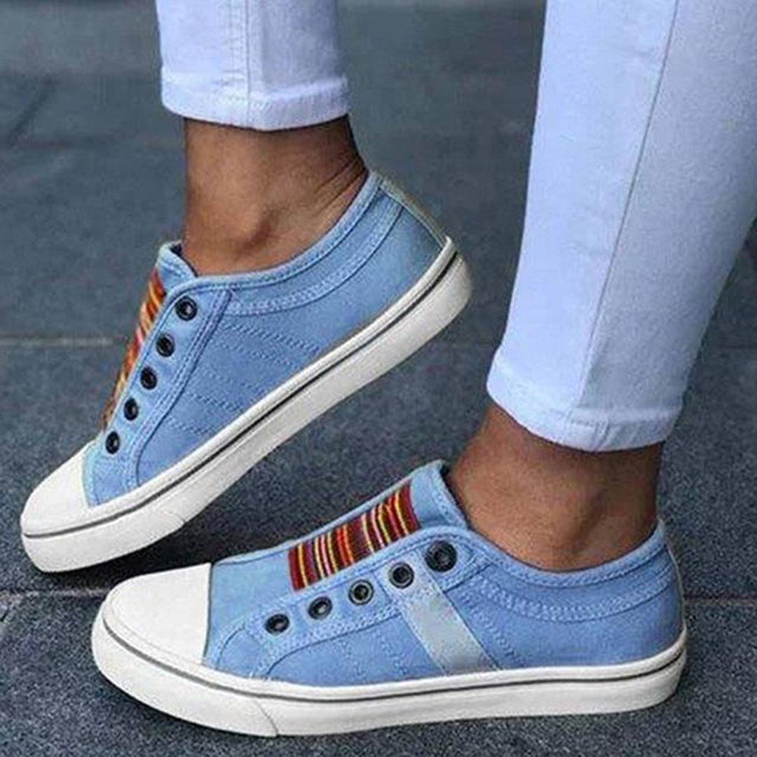 Nerissa Women’s Slip-On Sneakers – Comfortable Striped Casual Shoes with Cushioned Sole
