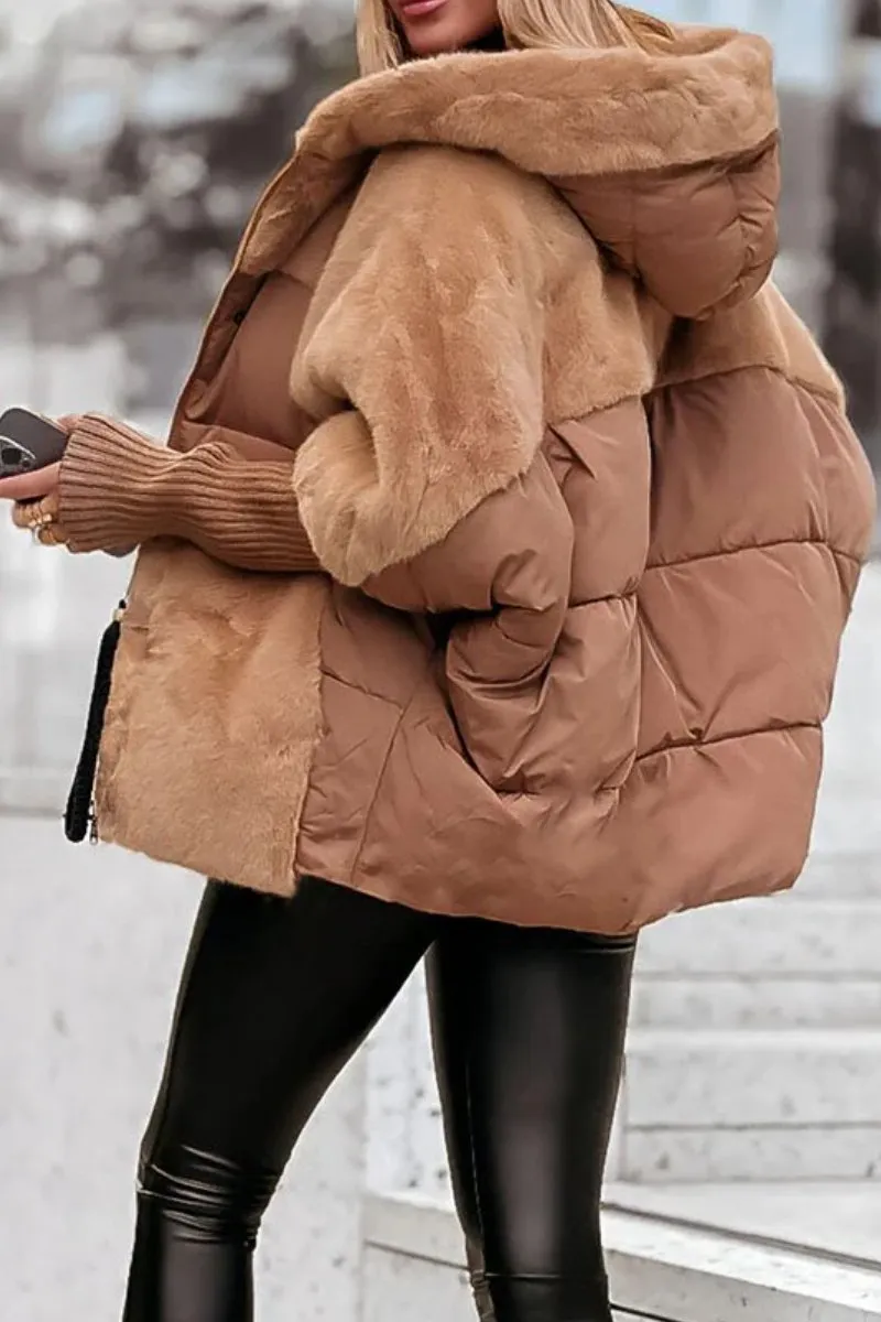 Aurora Women's Colorblock Winter Jacket – Insulated Hooded Coat for Warmth & Everyday Comfort