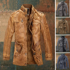 Shon Men’s Vintage Leather Jacket – Retro Zip-Up Coat with Warm Soft Lining