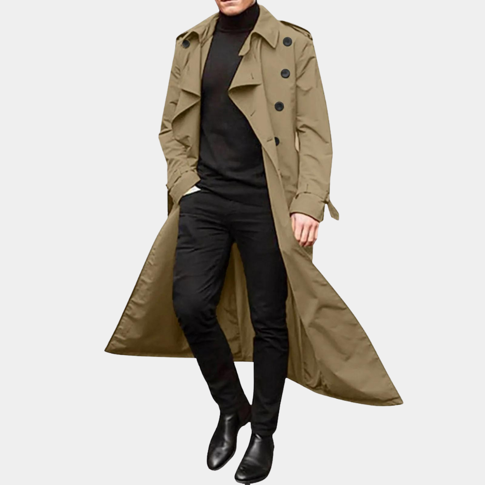 Neil Men's Trench Coat – Long Water-Resistant Coat with a Classic Cut & Refined Style