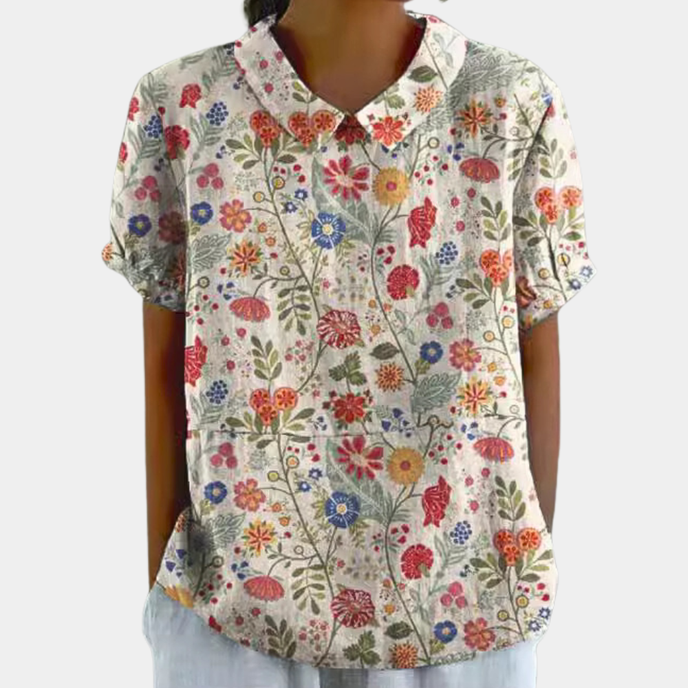 Emily Women’s Floral Blouse – Casual Chic Short Sleeve Top with Soft Stretch Fit