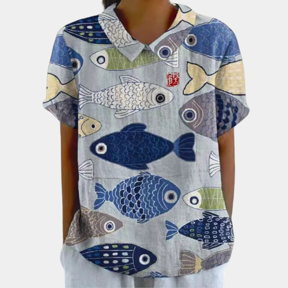 Florence Women's Floral Blouse – Casual Short Sleeve Top with Round Neck & Pastel Print